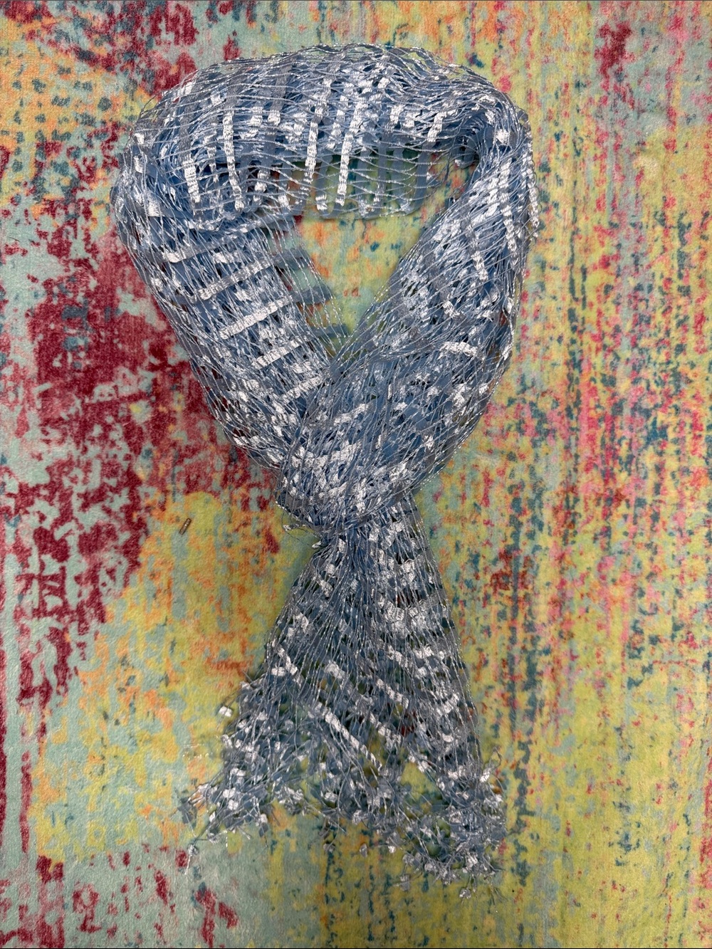 🇺🇸blue Metallic Open-Weave Scarf